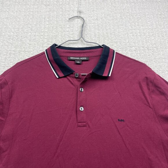 Michael Kors Polo Shirt Burgundy Red Short Sleeve Casual Rugby Mens Sz L Preppy - Picture 2 of 11